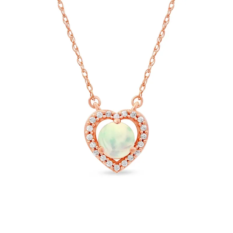 Opal Gemstone 1/10ct TDW Diamond Halo Pendant Necklace in 10k Rose Gold sold by Zulily