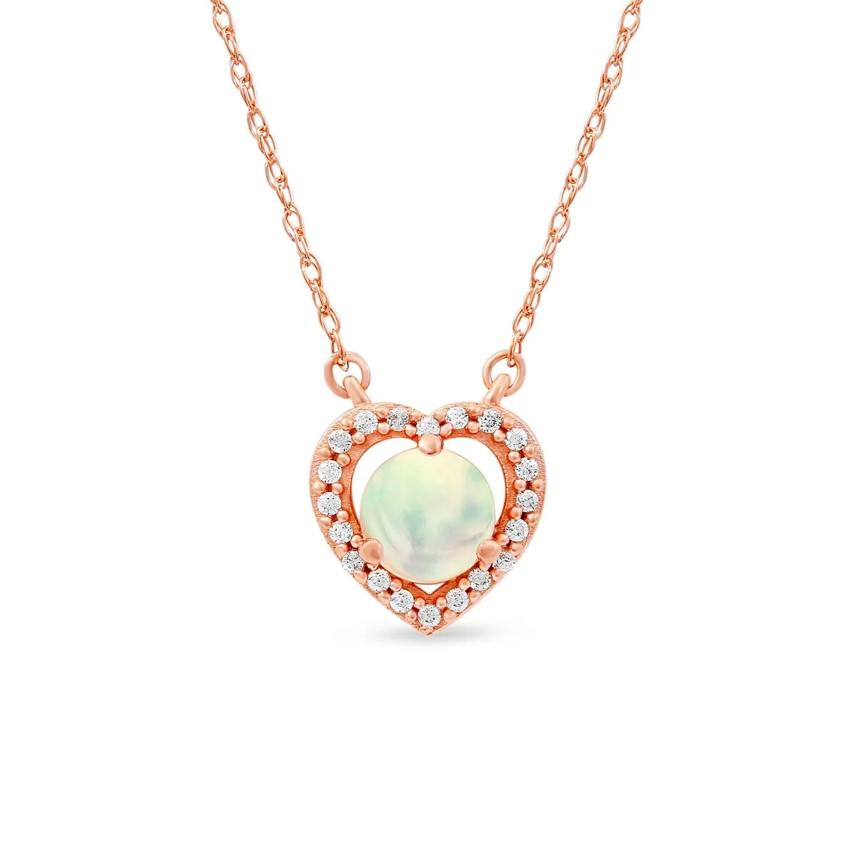 Opal Gemstone 1/10ct TDW Diamond Halo Pendant Necklace in 10k Rose Gold sold by Zulily
