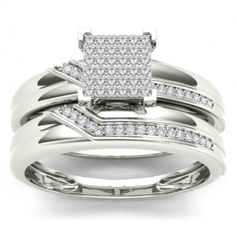 De Couer S925 Sterling Silver 1/5 ct TDW Diamond Cluster Engagement Ring Set sold by Zulily