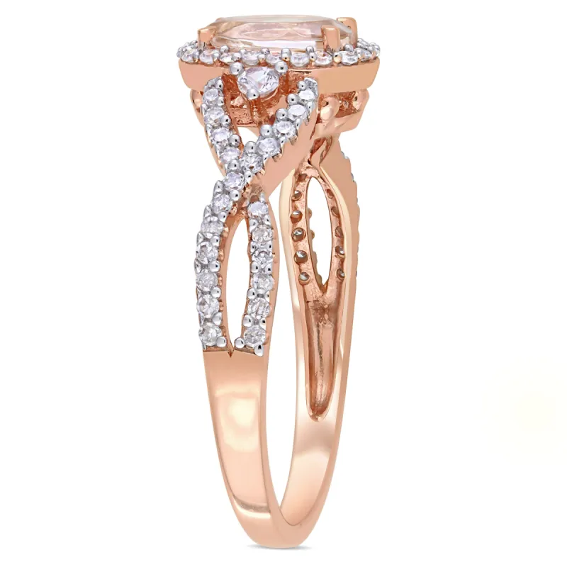 Miadora 3/4ct TGW Morganite, White Sapphire and 1/3ct TDW Diamond Halo Crossover Ring in 10k Rose Gold sold by Zulily