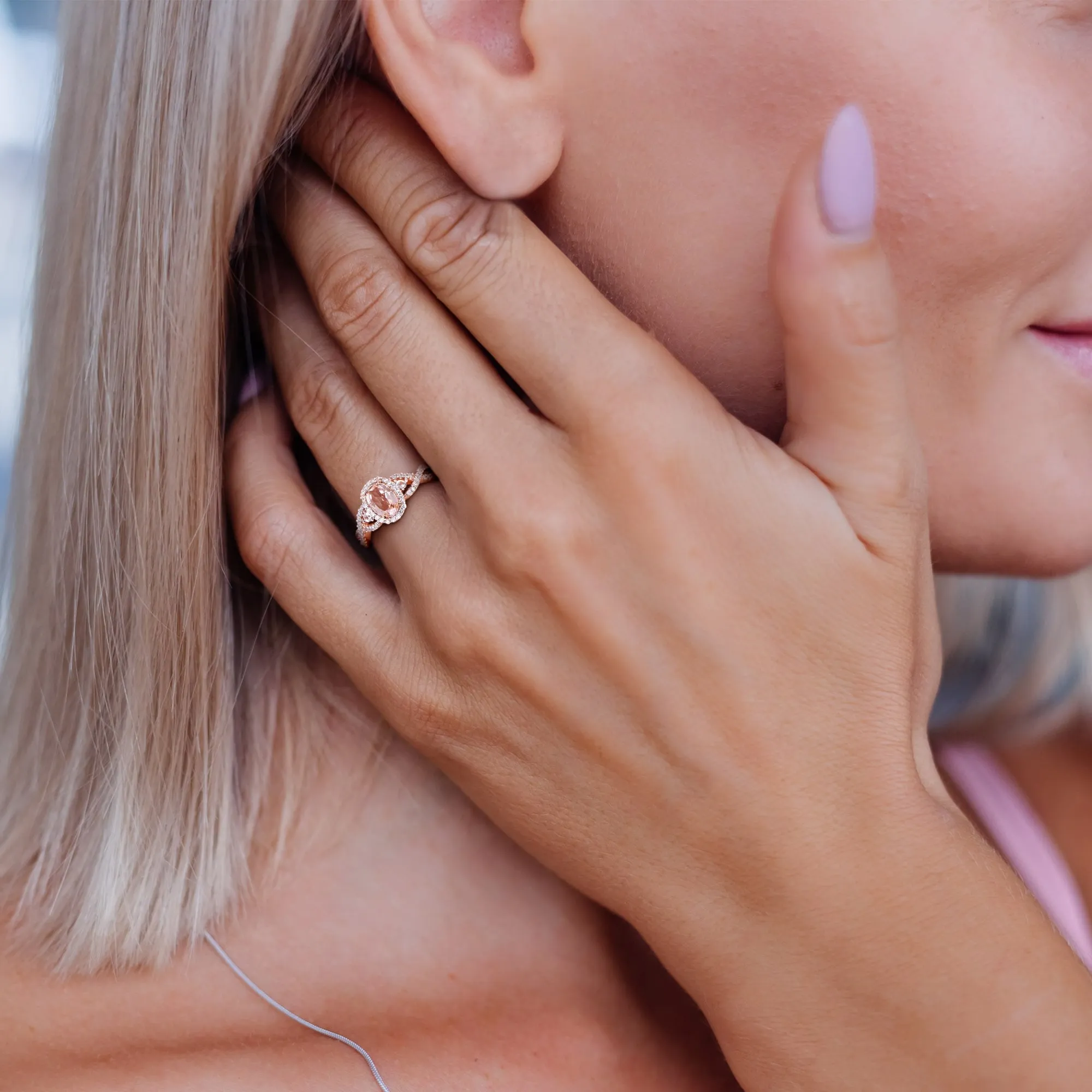 Miadora 3/4ct TGW Morganite, White Sapphire and 1/3ct TDW Diamond Halo Crossover Ring in 10k Rose Gold sold by Zulily product image thumbnail 4