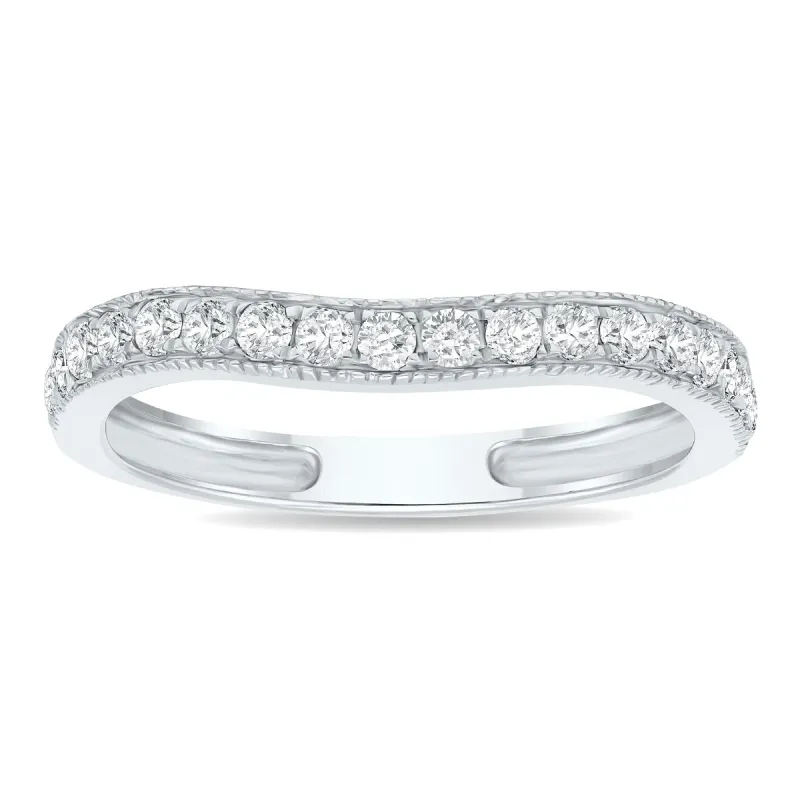 Women's 3/8 Carat TW Curved Diamond Milgraine Wedding or Anniversary Band in 10K White Gold sold by Zulily