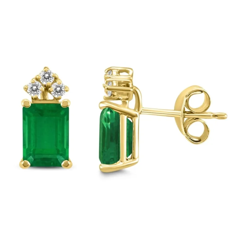 14K Yellow Gold 5x3MM Emerald Shaped Emerald and Diamond Earrings sold by Zulily