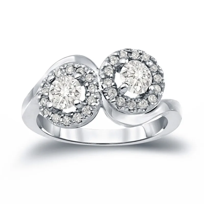 Auriya 14k Gold 1 1/4ct TDW Round 2-Stone Diamond Halo Engagement Ring sold by Zulily
