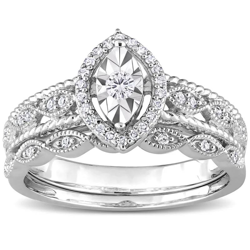 Miadora 1/5ct TDW Diamond Pear Halo Bridal Ring Set in Sterling Silver sold by Zulily