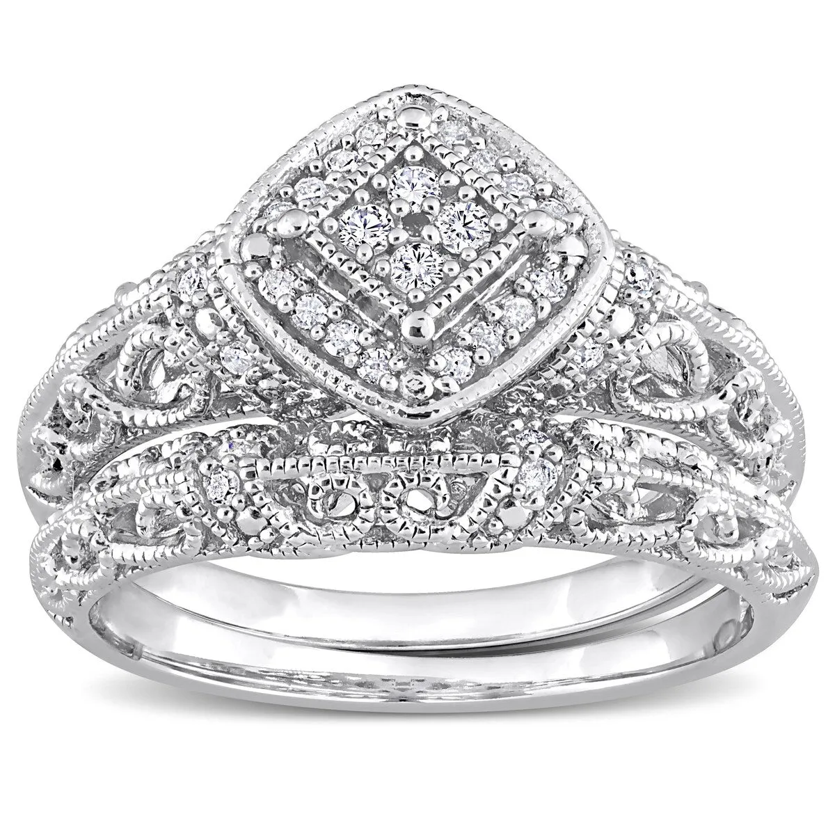 Miadora Sterling Silver 1/5ct TDW Diamond Vintage Bridal Ring Set sold by Zulily product image thumbnail 3