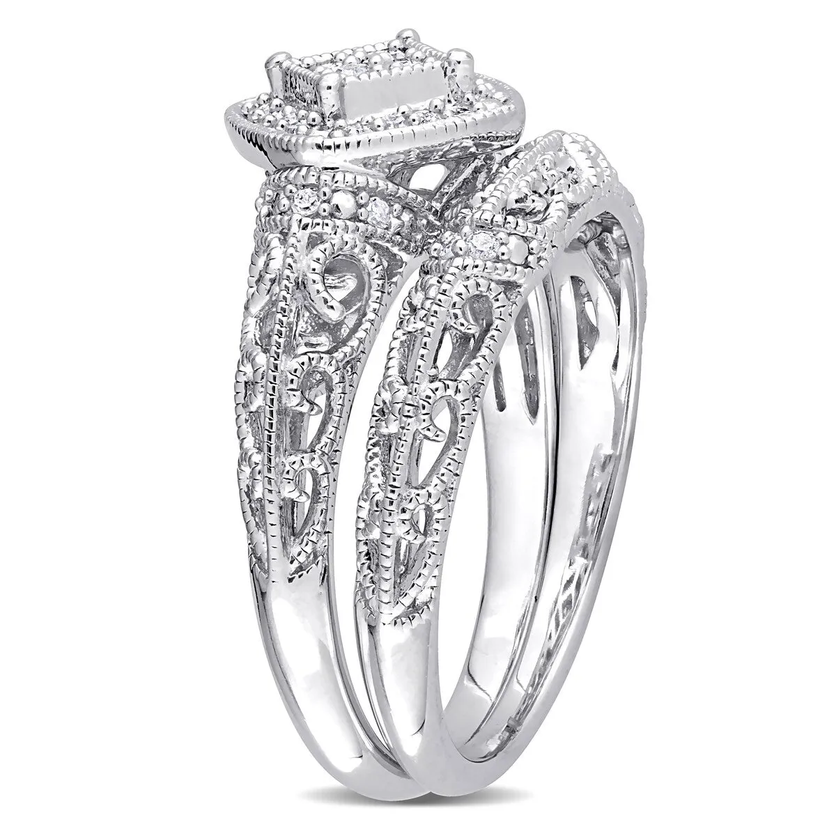 Miadora Sterling Silver 1/5ct TDW Diamond Vintage Bridal Ring Set sold by Zulily product image thumbnail 4