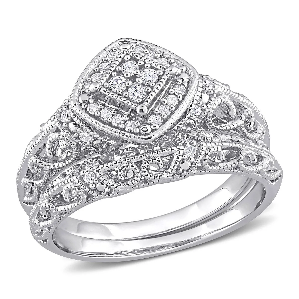Miadora Sterling Silver 1/5ct TDW Diamond Vintage Bridal Ring Set sold by Zulily product image thumbnail 2