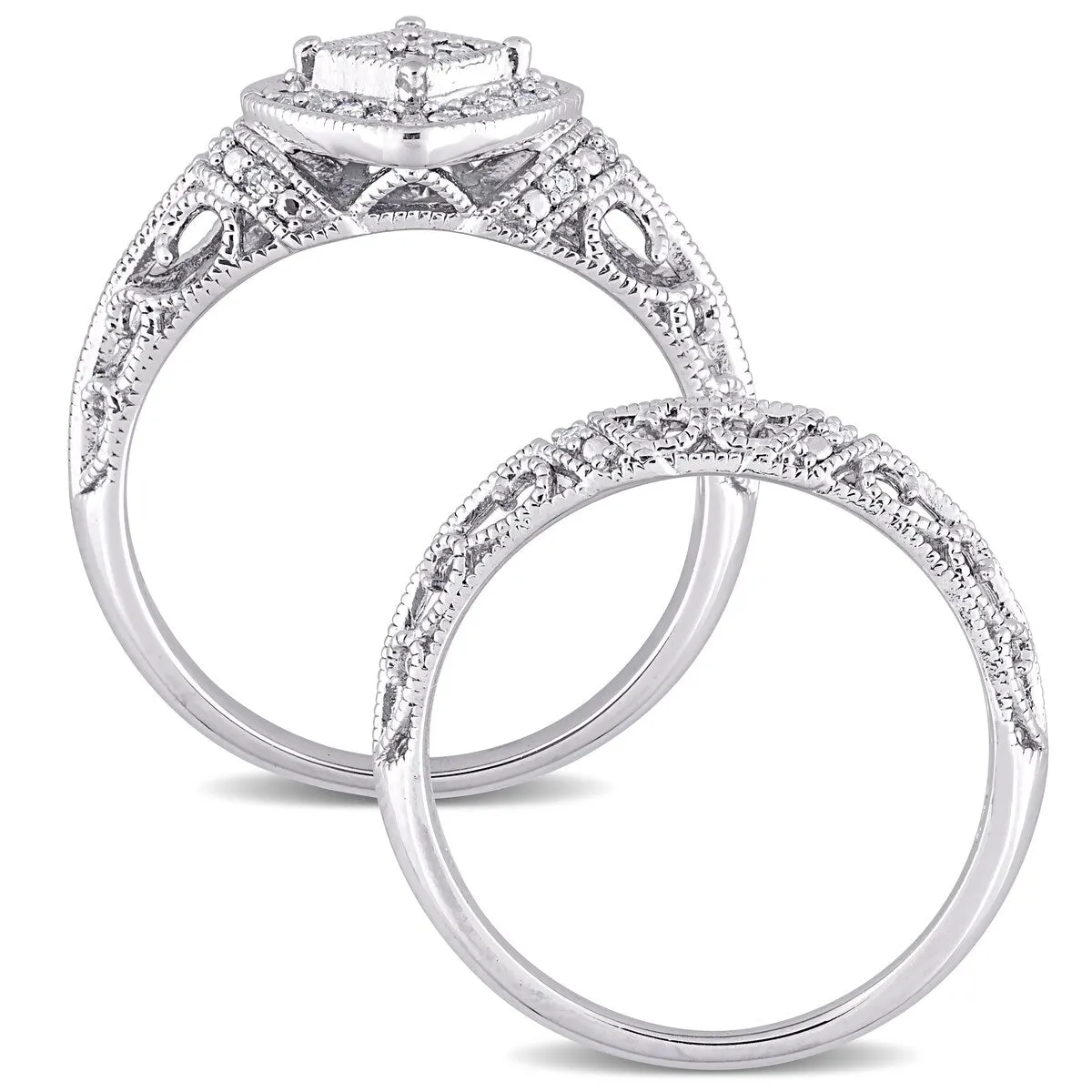 Miadora Sterling Silver 1/5ct TDW Diamond Vintage Bridal Ring Set sold by Zulily product image thumbnail 5