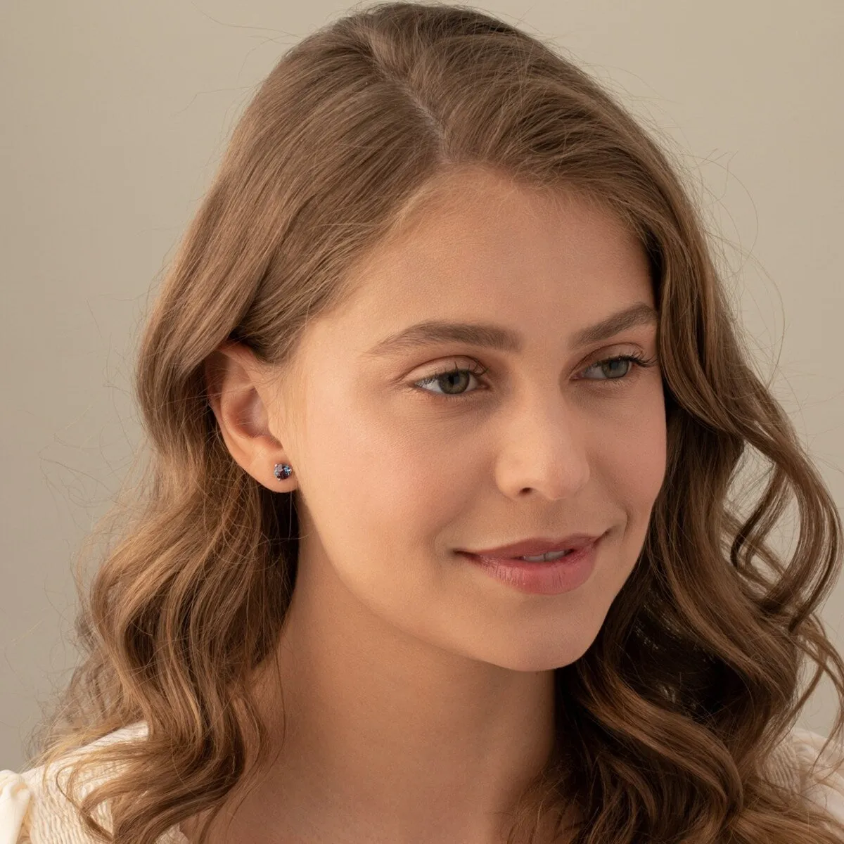 14k White Gold Alexandrite Stud Earrings 2ct Round Shape sold by Zulily product image thumbnail 4