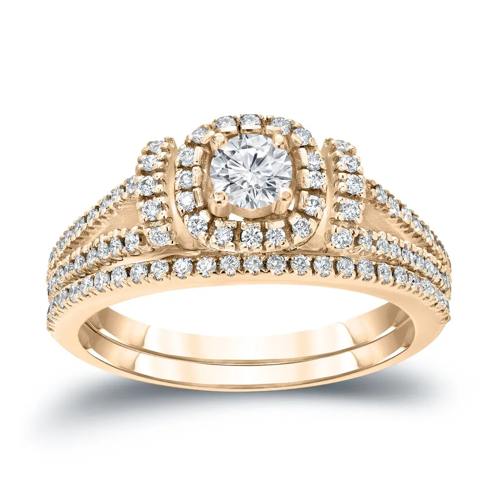 Auriya Modern 3/4ctw Round Halo Diamond Engagement Ring Set 14kt Gold sold by Zulily product image thumbnail 2
