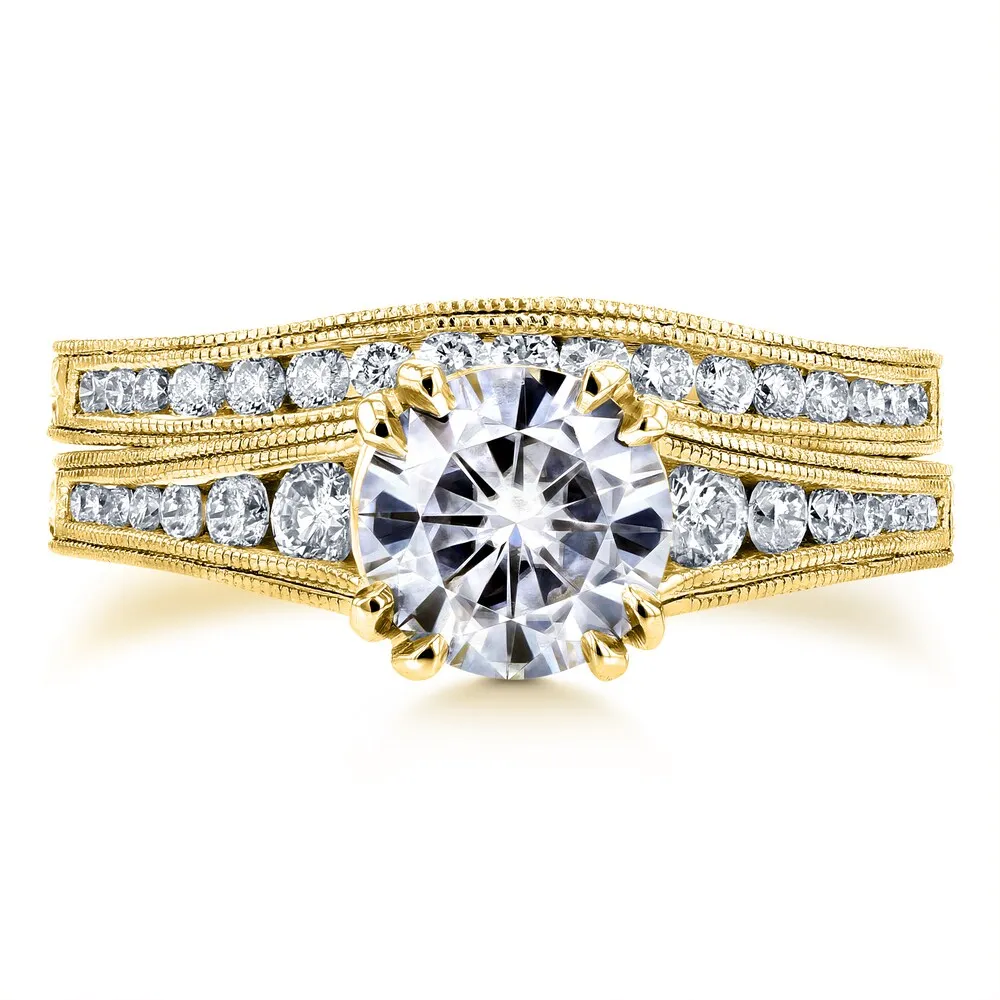 Annello by Kobelli 14k Yellow Gold 1 1/2ct TGW Forever One Moissanite and Diamond Bridal Set sold by Zulily product image thumbnail 4