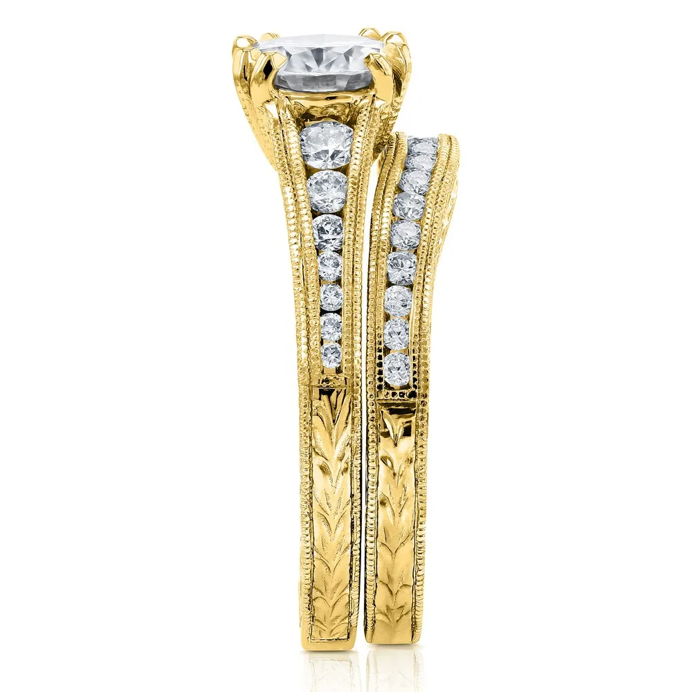 Annello by Kobelli 14k Yellow Gold 1 1/2ct TGW Forever One Moissanite and Diamond Bridal Set sold by Zulily product image thumbnail 5
