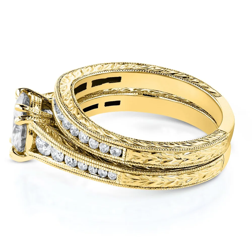 Annello by Kobelli 14k Yellow Gold 1 1/2ct TGW Forever One Moissanite and Diamond Bridal Set sold by Zulily product image thumbnail 2