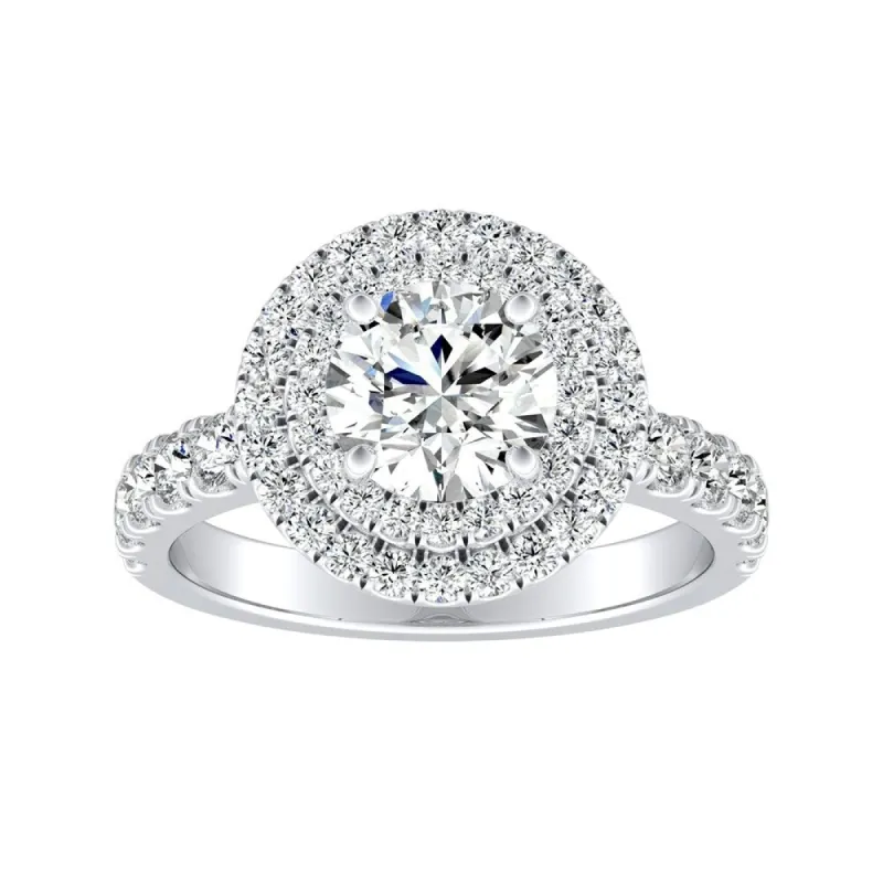 Auriya 14k Gold 4ct Round Moissanite and 3/4ctw Double Halo Diamond Engagement Ring sold by Zulily