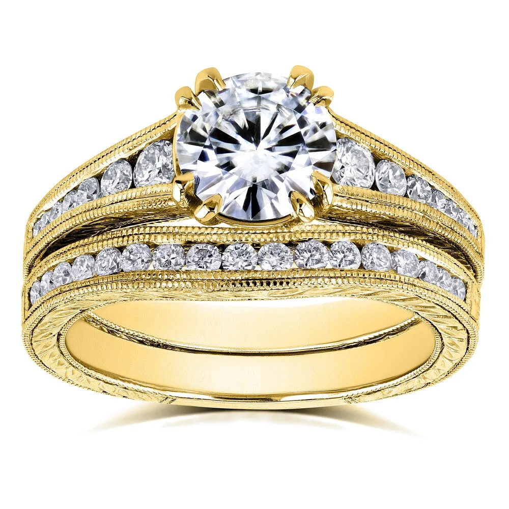 Annello by Kobelli 14k Yellow Gold 1 1/2ct TGW Forever One Moissanite and Diamond Bridal Set sold by Zulily product image thumbnail 3
