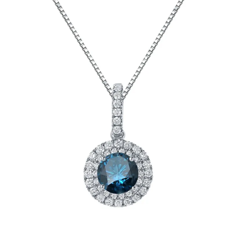 Auriya 3 1/8ctw Round Double Halo Blue Diamond Necklace 14k Gold sold by Zulily