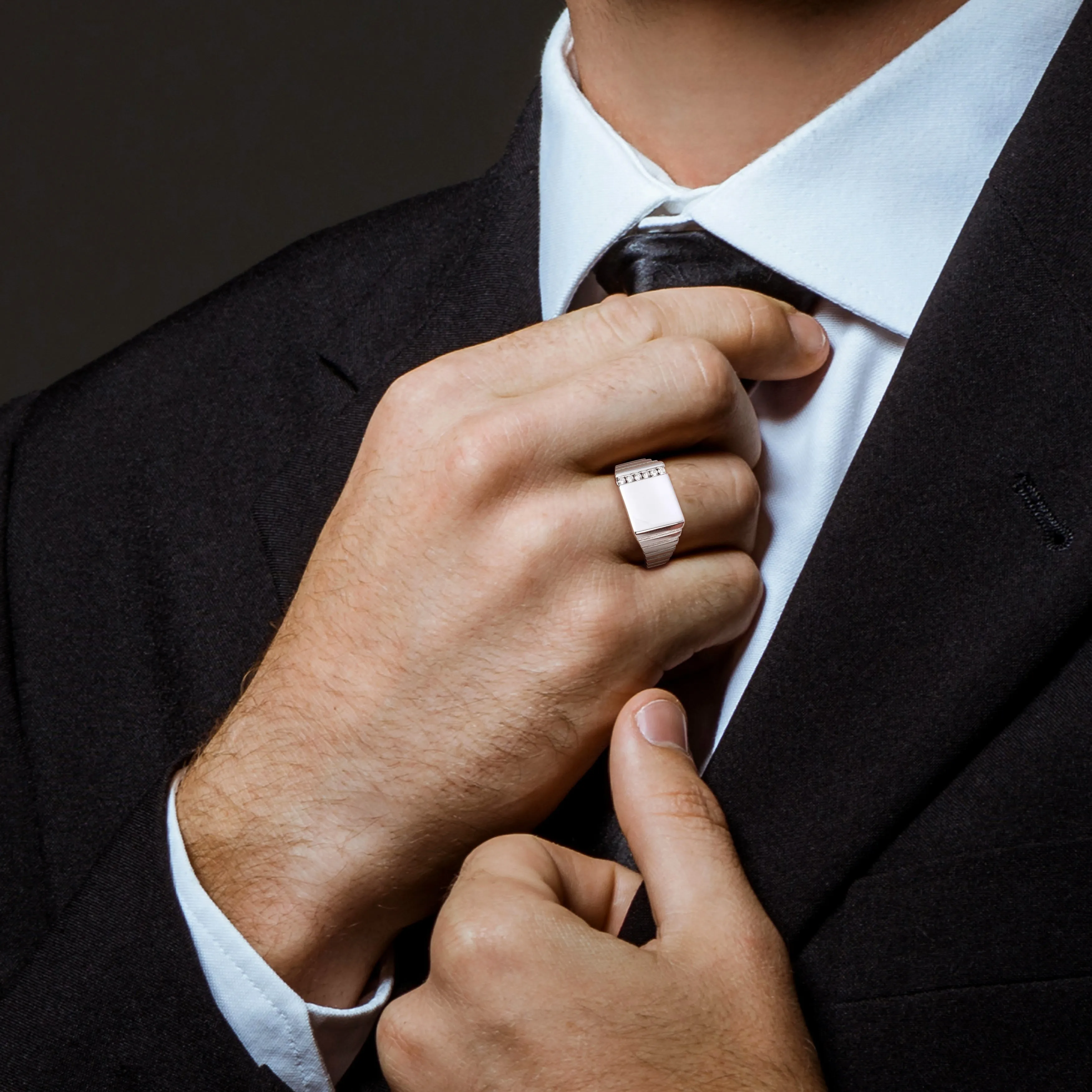 Miadora 1/10 CT TDW Diamond Mens Ring in Sterling Silver sold by Zulily product image thumbnail 5