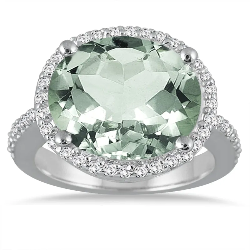 8 Carat Oval Green Amethyst and Diamond Ring in 14K White Gold sold by Zulily