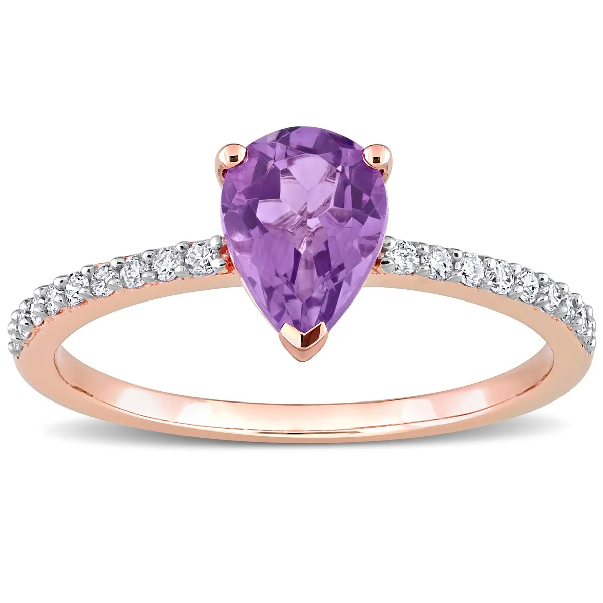 Miadora Pear-cut Amethyst and 1/6ct TDW Diamond Teardrop Ring in 14k Rose Gold sold by Zulily product image thumbnail 3