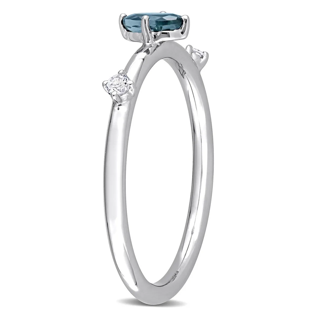 Miadora 10k White Gold London Blue Topaz and White Topaz 3-Stone Stackable Oval Ring sold by Zulily product image thumbnail 2