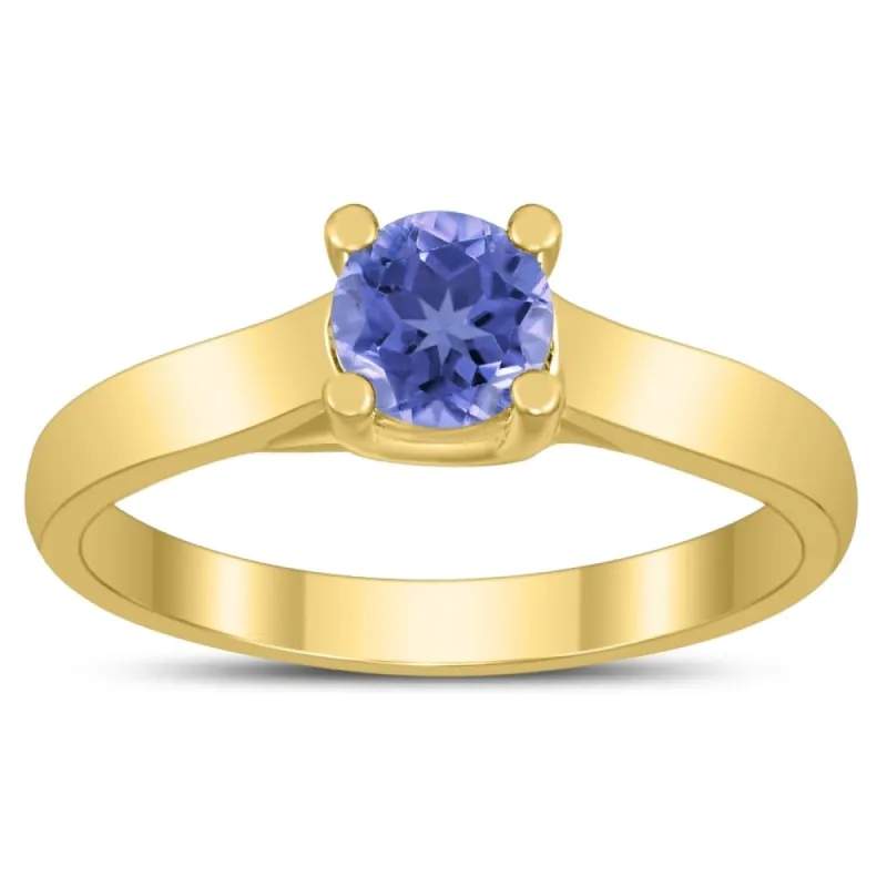 Round 5MM Tanzanite Cathedral Solitaire Ring in 10K Yellow Gold sold by Zulily