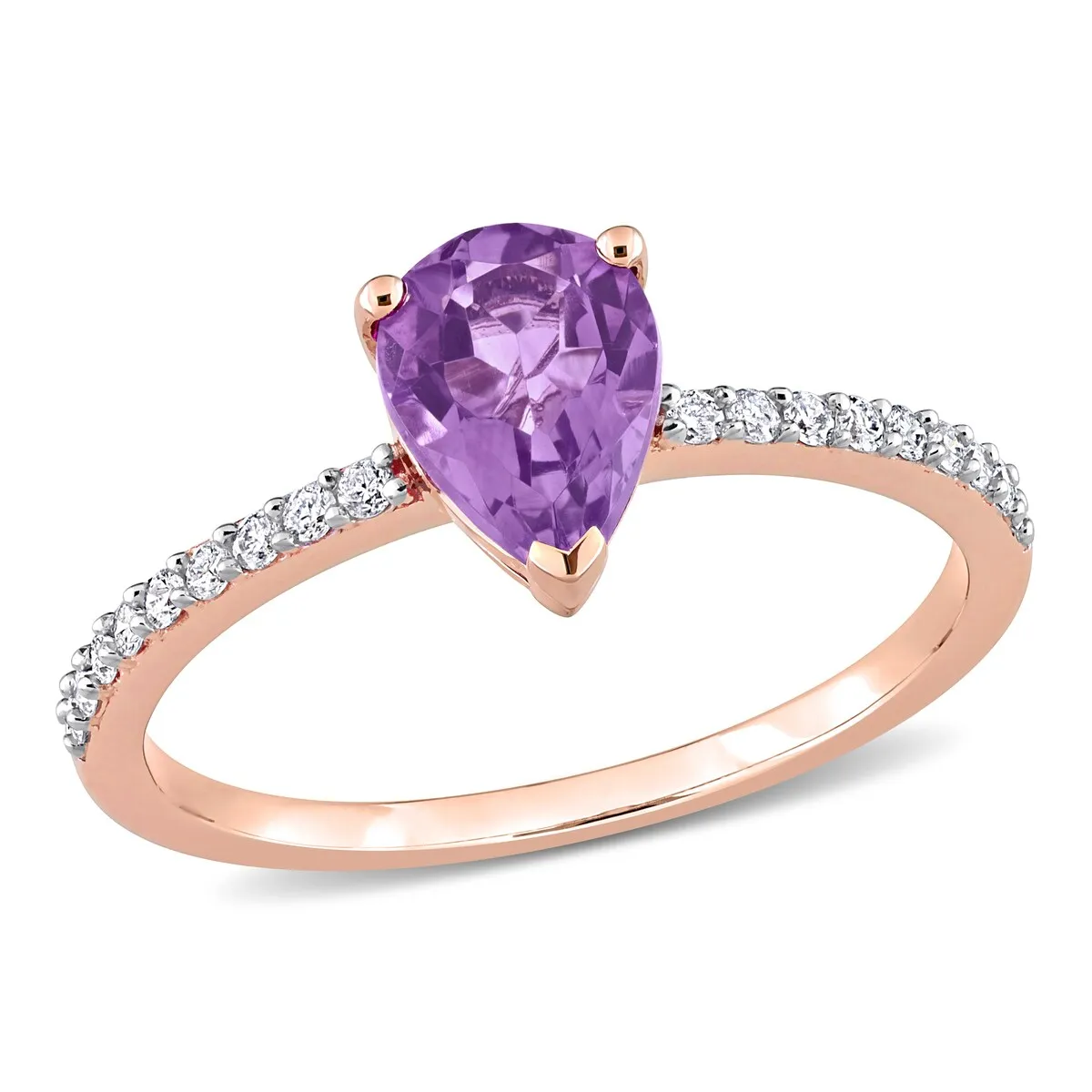 Miadora Pear-cut Amethyst and 1/6ct TDW Diamond Teardrop Ring in 14k Rose Gold sold by Zulily product image thumbnail 2