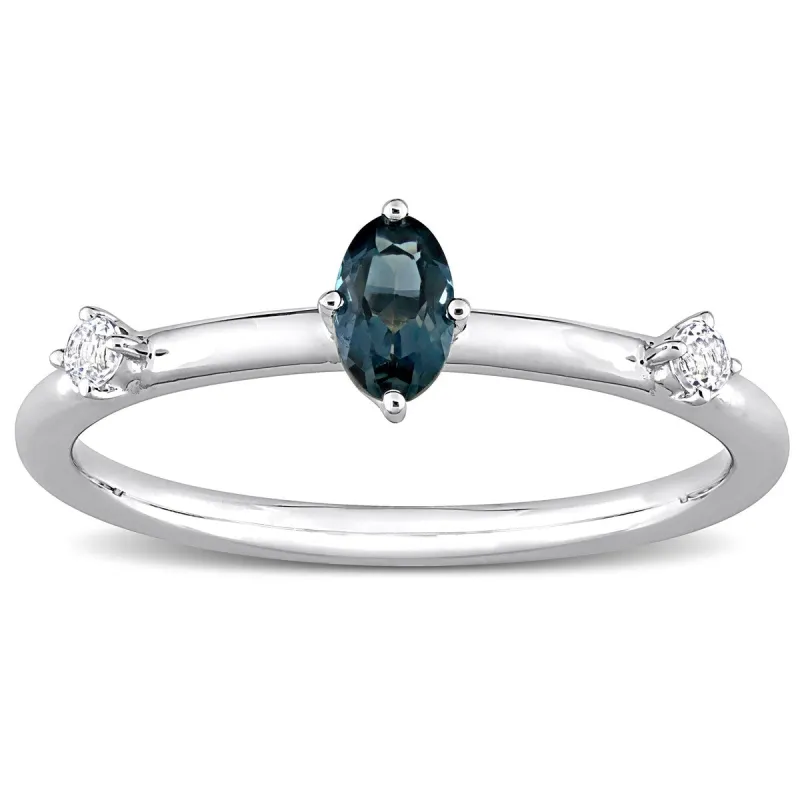 Miadora 10k White Gold London Blue Topaz and White Topaz 3-Stone Stackable Oval Ring sold by Zulily