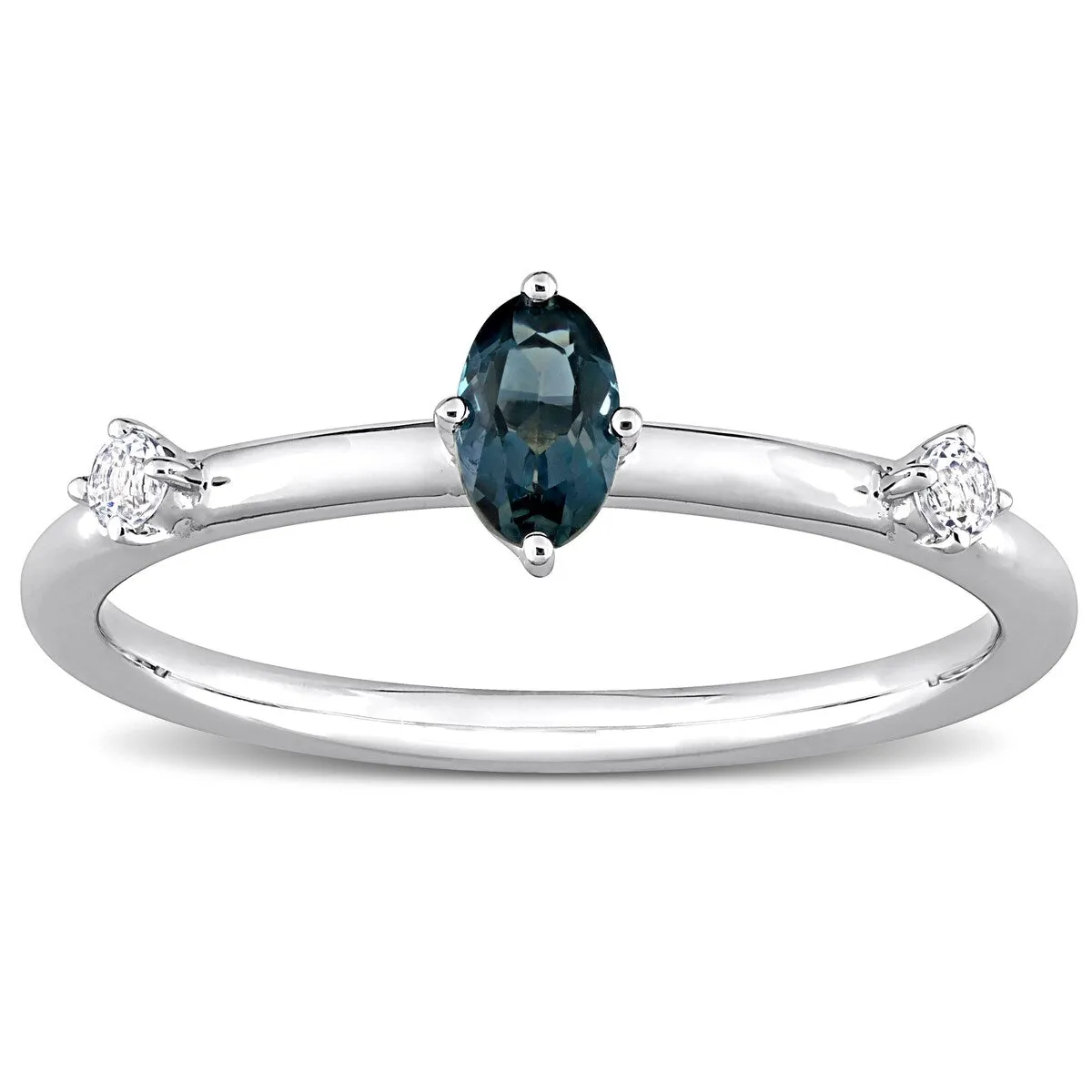Miadora 10k White Gold London Blue Topaz and White Topaz 3-Stone Stackable Oval Ring sold by Zulily