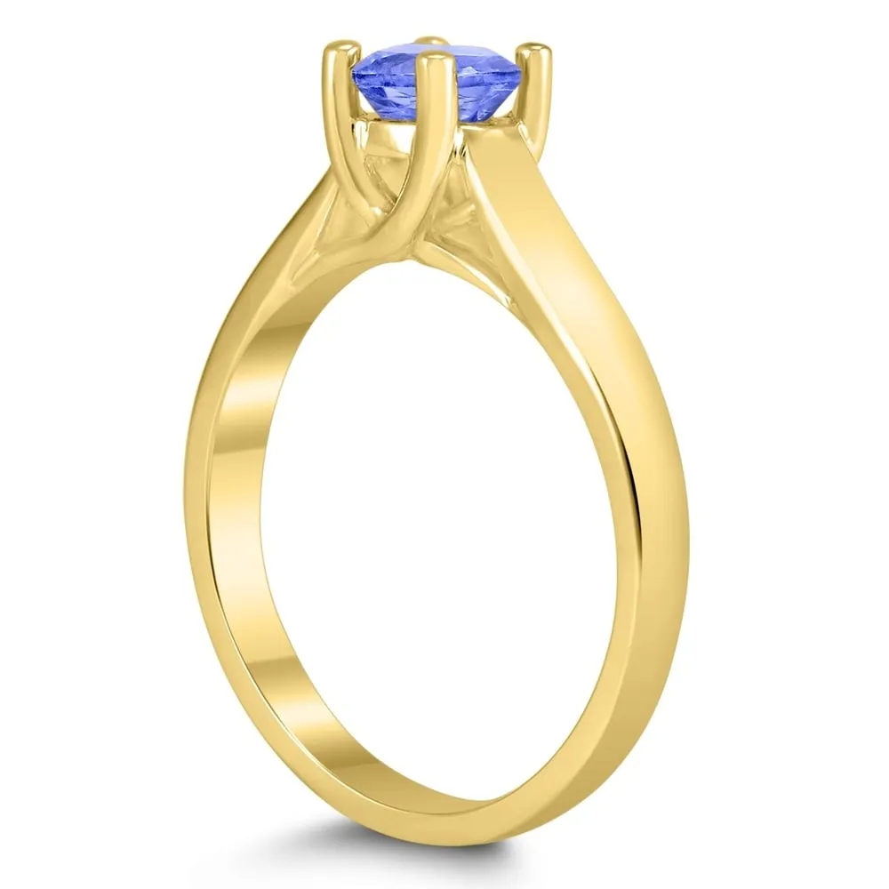 Round 5MM Tanzanite Cathedral Solitaire Ring in 10K Yellow Gold sold by Zulily product image thumbnail 2