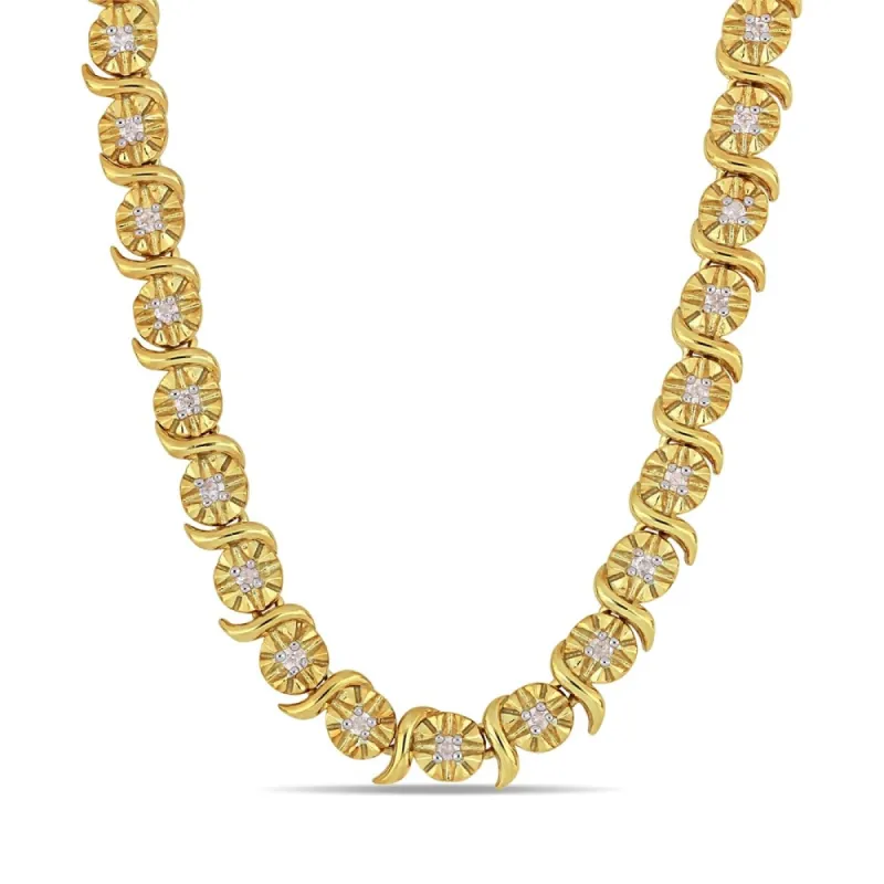 Miadora Yellow Plated Sterling Silver 1/2ct TDW Diamond S-Link Tennis Necklace sold by Zulily