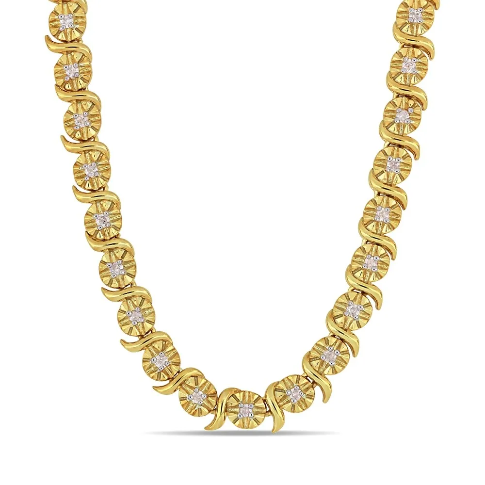 Miadora Yellow Plated Sterling Silver 1/2ct TDW Diamond S-Link Tennis Necklace sold by Zulily