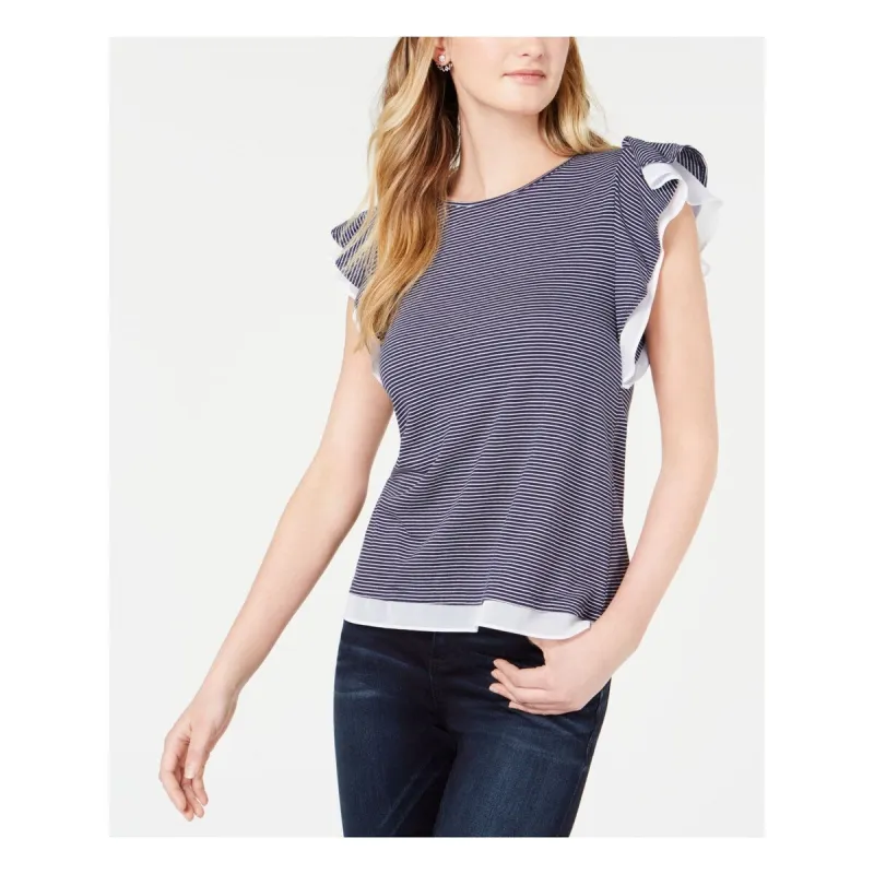 Maison Jules Women's Flutter Striped Top Blue Size XX-Small sold by Zulily