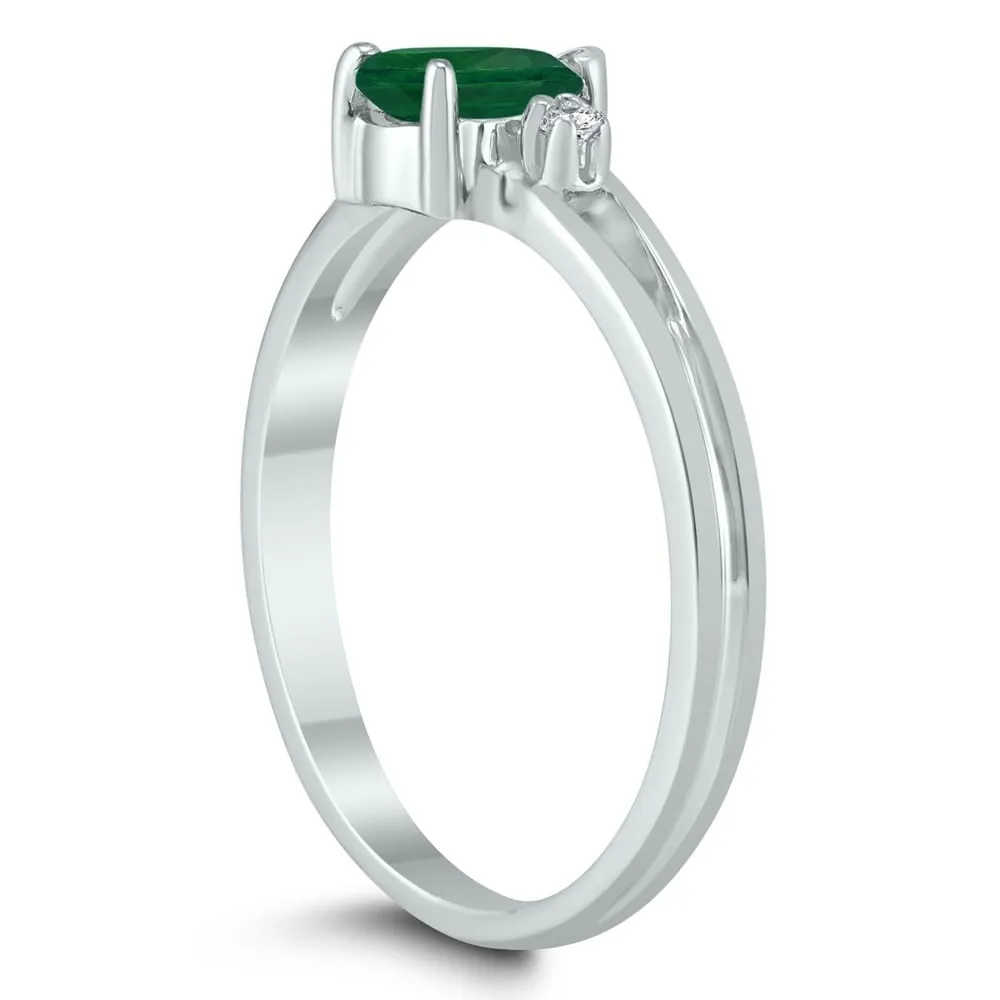 6X4MM Emerald and Diamond Pear Shaped Open Three Stone Ring in 10K White Gold sold by Zulily product image thumbnail 2