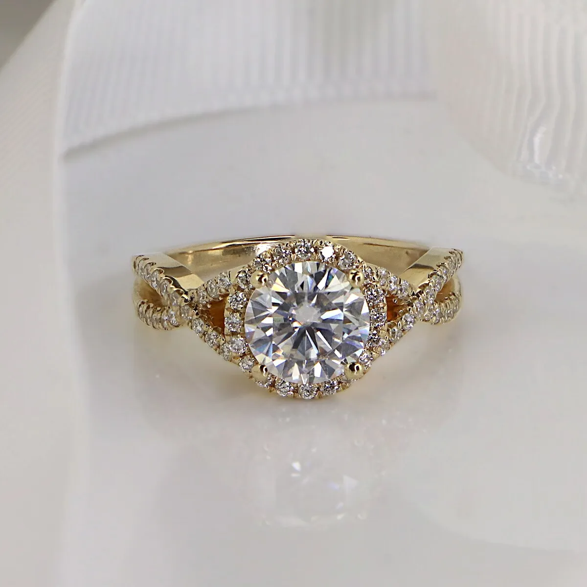 Auriya 14k Gold 1 1/2ct Twisted Moissanite Halo Diamond Engagement Ring 1/5ctw sold by Zulily