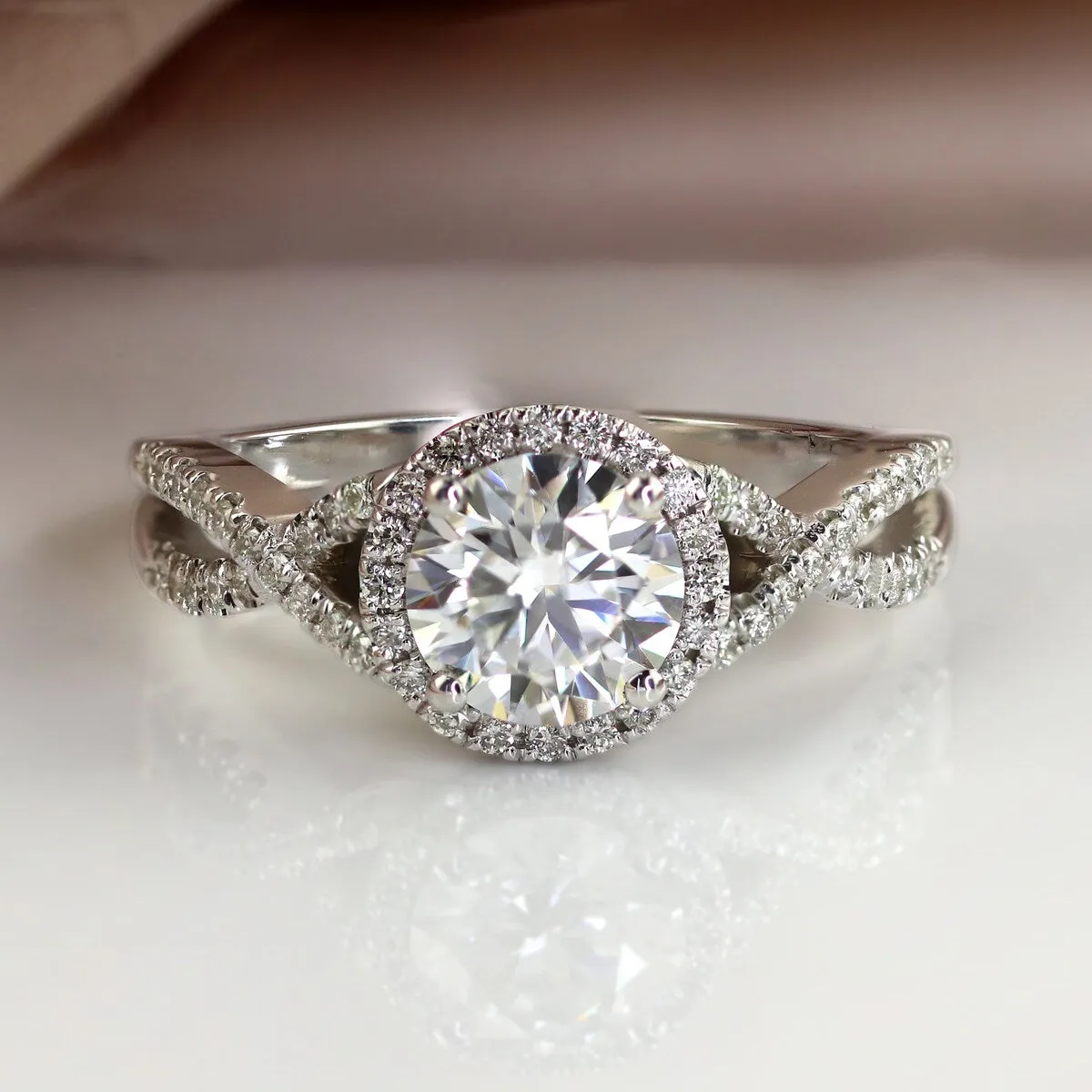 Auriya 14k Gold 1 1/2ct Twisted Moissanite Halo Diamond Engagement Ring 1/5ctw sold by Zulily product image thumbnail 2