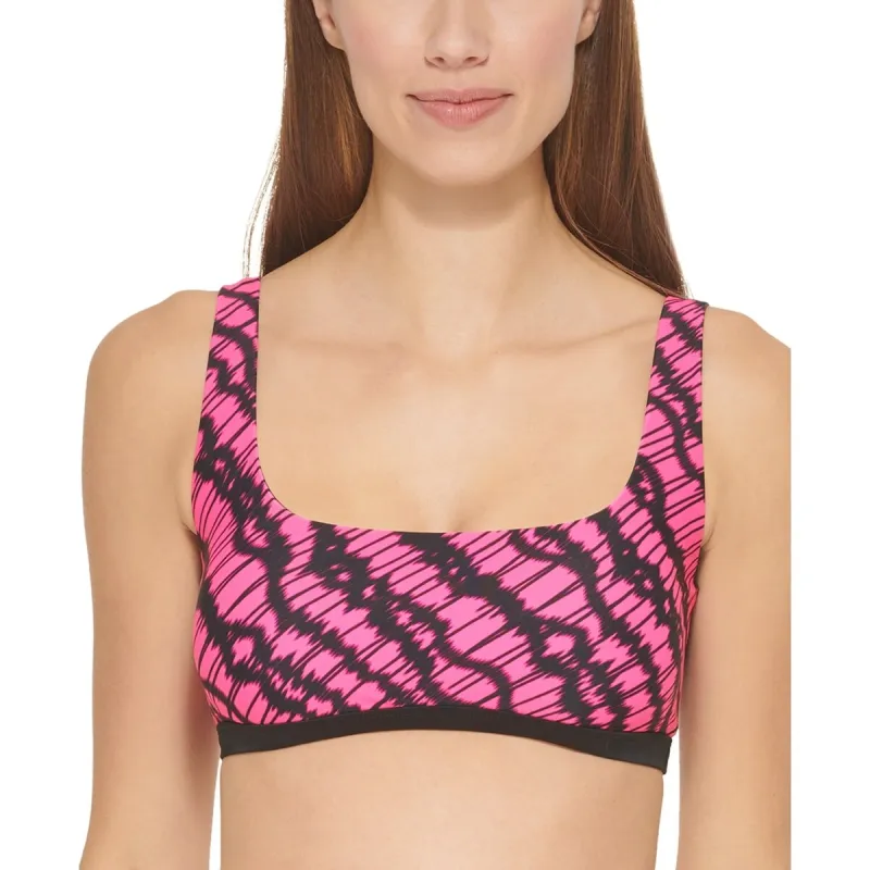 DKNY Women's Printed Square Neck Bikini Top Swimsuit Pink sold by Zulily