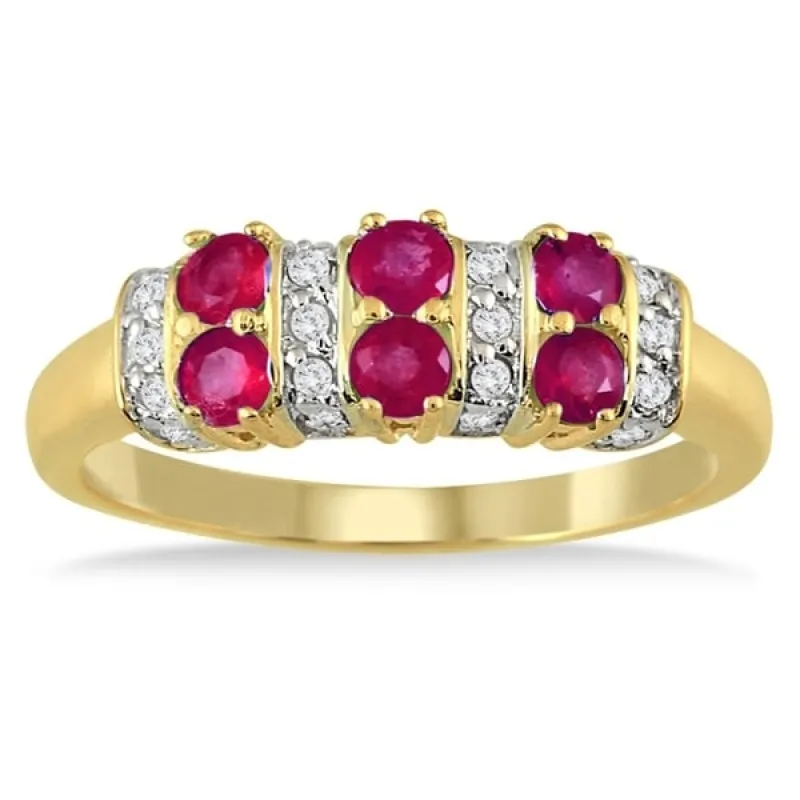 Six Stone Ruby and Diamond 14k Yellow Gold sold by Zulily