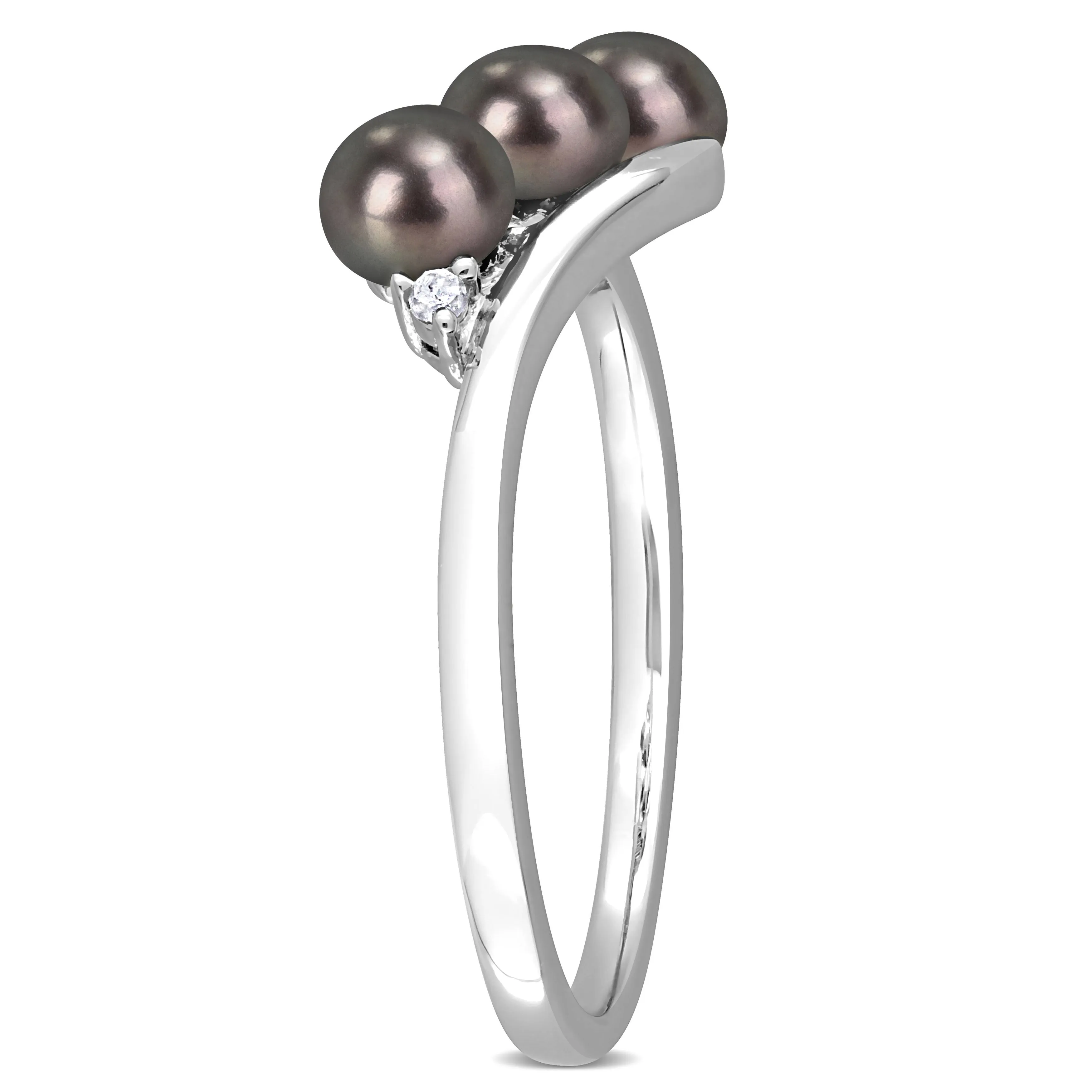 Miadora 3.5-4mm Black Cultured Freshwater Pearl and Diamond Accent Triple Pearl Bypass Ring in Sterling Silver sold by Zulily product image thumbnail 3