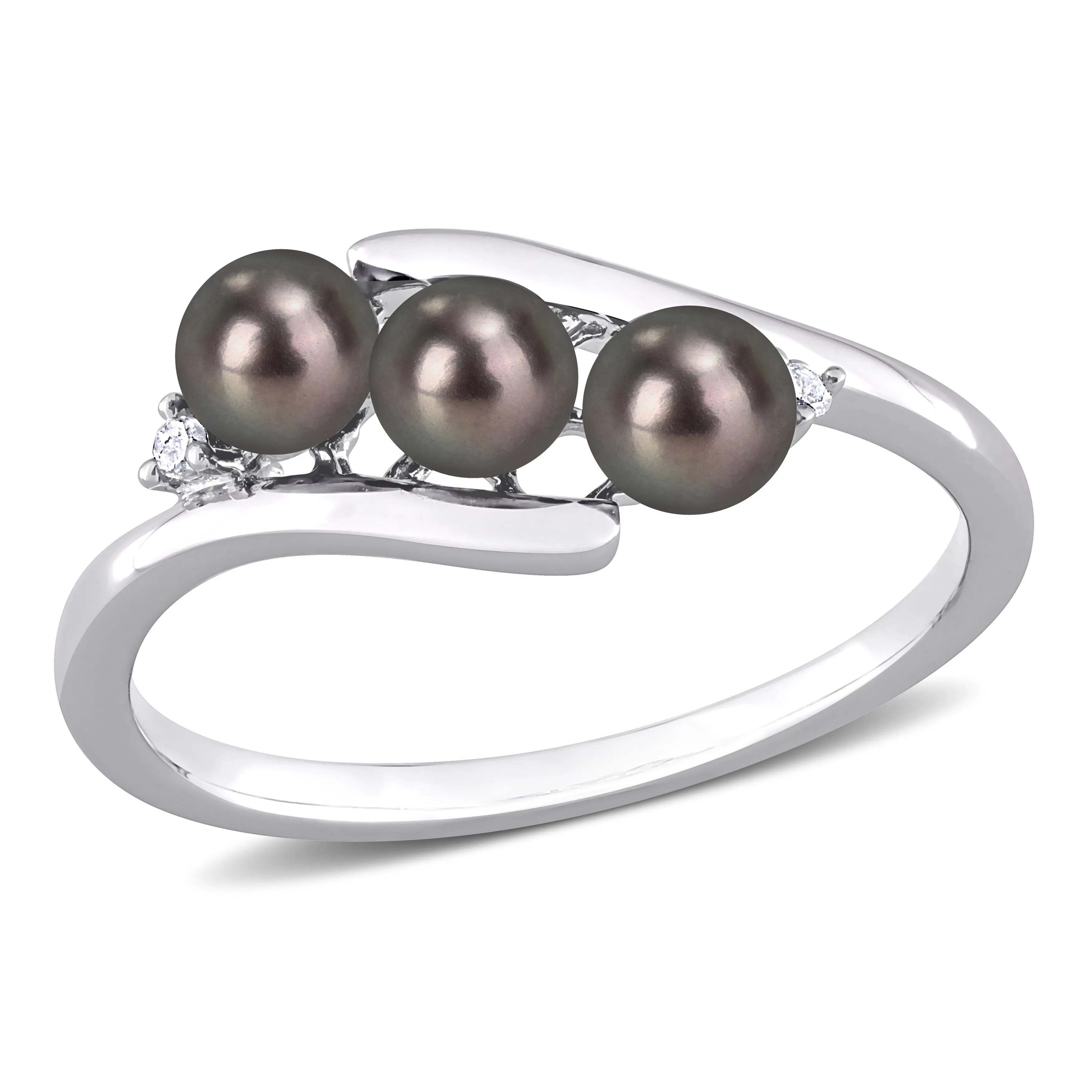 Miadora 3.5-4mm Black Cultured Freshwater Pearl and Diamond Accent Triple Pearl Bypass Ring in Sterling Silver sold by Zulily