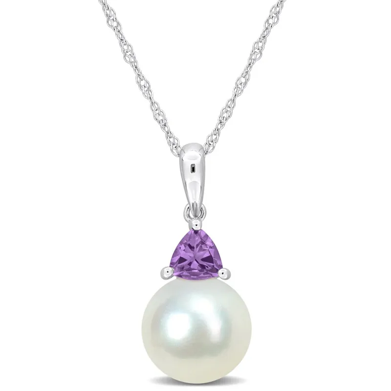 Miadora 8-8.5mm Cultured Freshwater Pearl and 1/5ct TGW Amethyst Pendant with Chain in 10k White Gold - 19 mm x 8.3 mm sold by Zulily