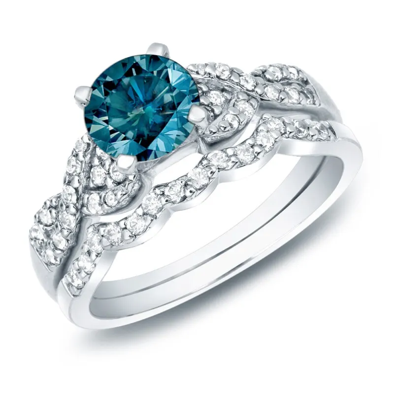 Auriya 14k Gold 1ctw Braided Twist Blue Diamond Engagement Ring Set sold by Zulily