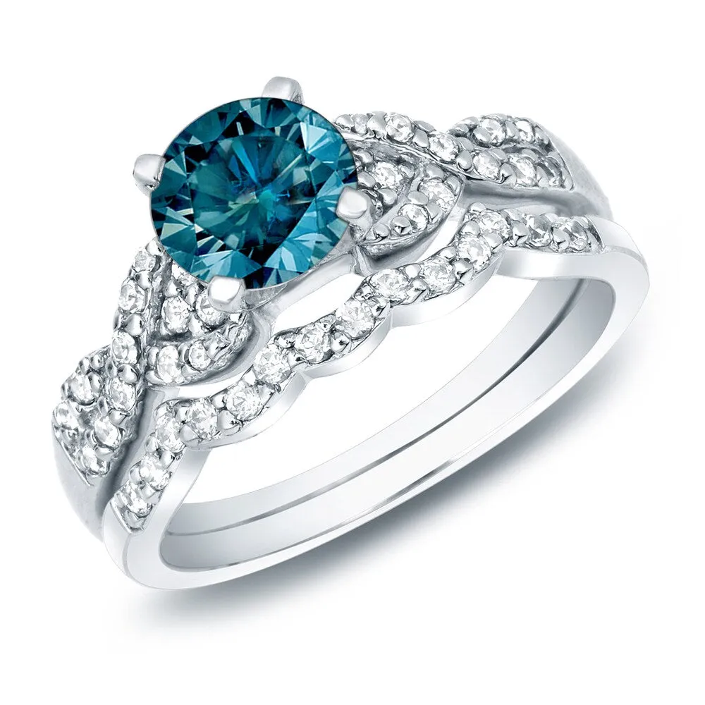 Auriya 14k Gold 1ctw Braided Twist Blue Diamond Engagement Ring Set sold by Zulily