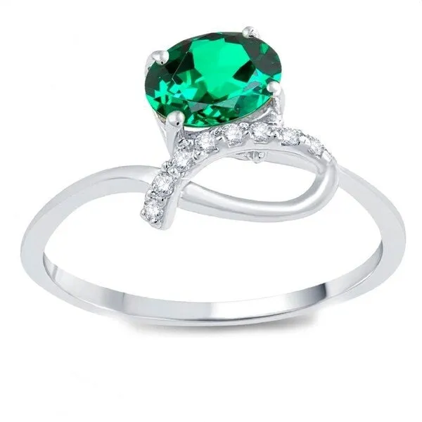 Sterling Silver Oval-Cut Green Emerald and White Topaz Ring sold by Zulily product image thumbnail 2