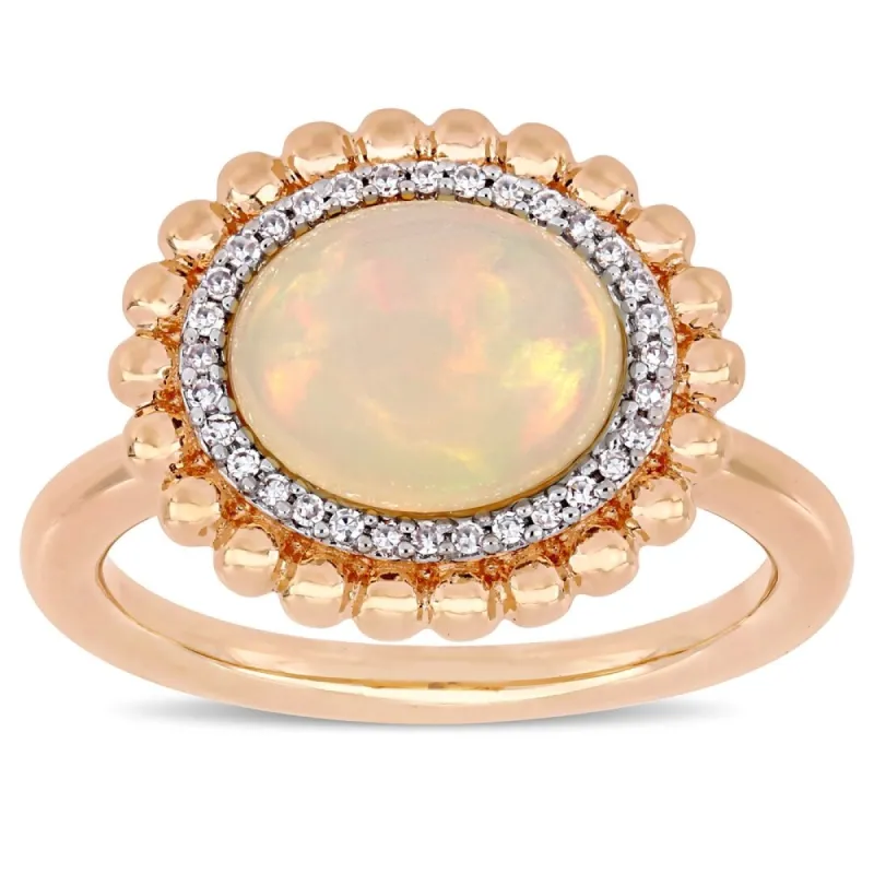Miadora 14k Rose Gold Blue-Hued Ethiopian Opal and 1/10ct TDW Diamond Beaded Halo Cocktail Ring sold by Zulily
