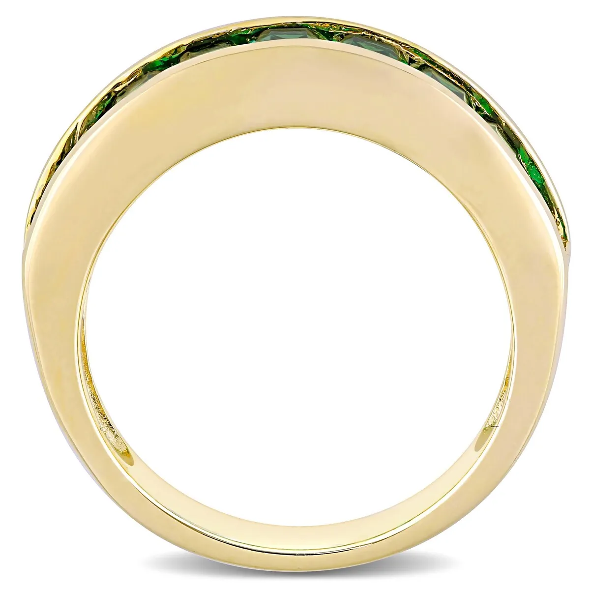 Miadora Yellow Plated Sterling Silver Baguette-cut Created Emerald Semi-Eternity Anniversary Band Ring sold by Zulily product image thumbnail 3