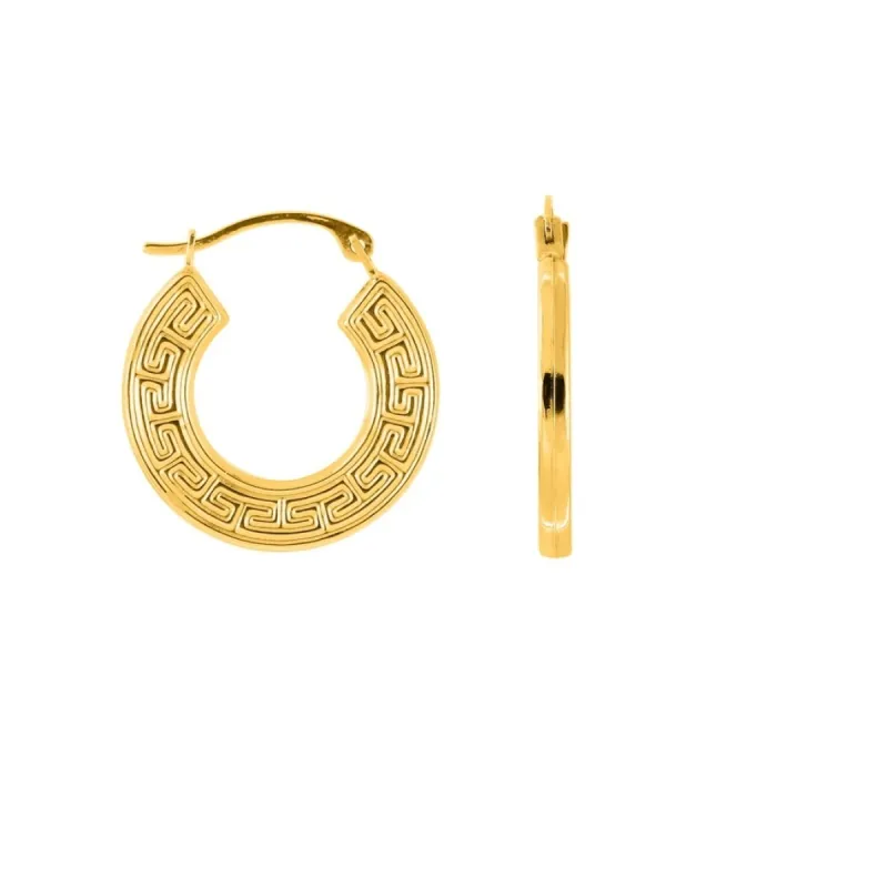 Curata 10k Yellow Gold 15mm Textured Greek Key Round Hoop Earrings sold by Zulily
