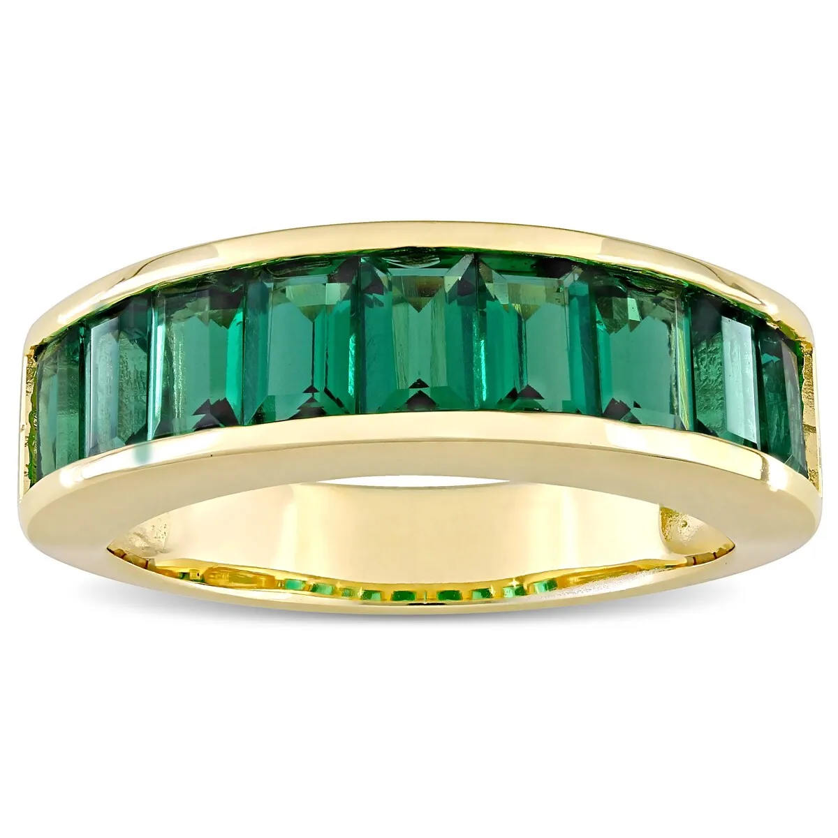 Miadora Yellow Plated Sterling Silver Baguette-cut Created Emerald Semi-Eternity Anniversary Band Ring sold by Zulily