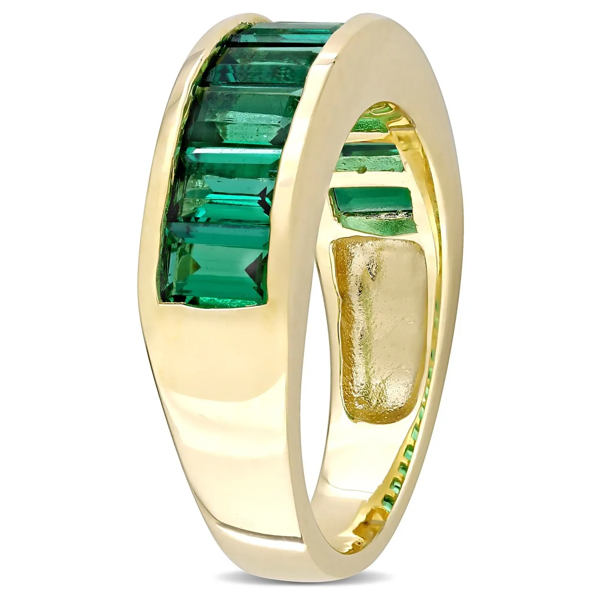 Miadora Yellow Plated Sterling Silver Baguette-cut Created Emerald Semi-Eternity Anniversary Band Ring sold by Zulily product image thumbnail 2