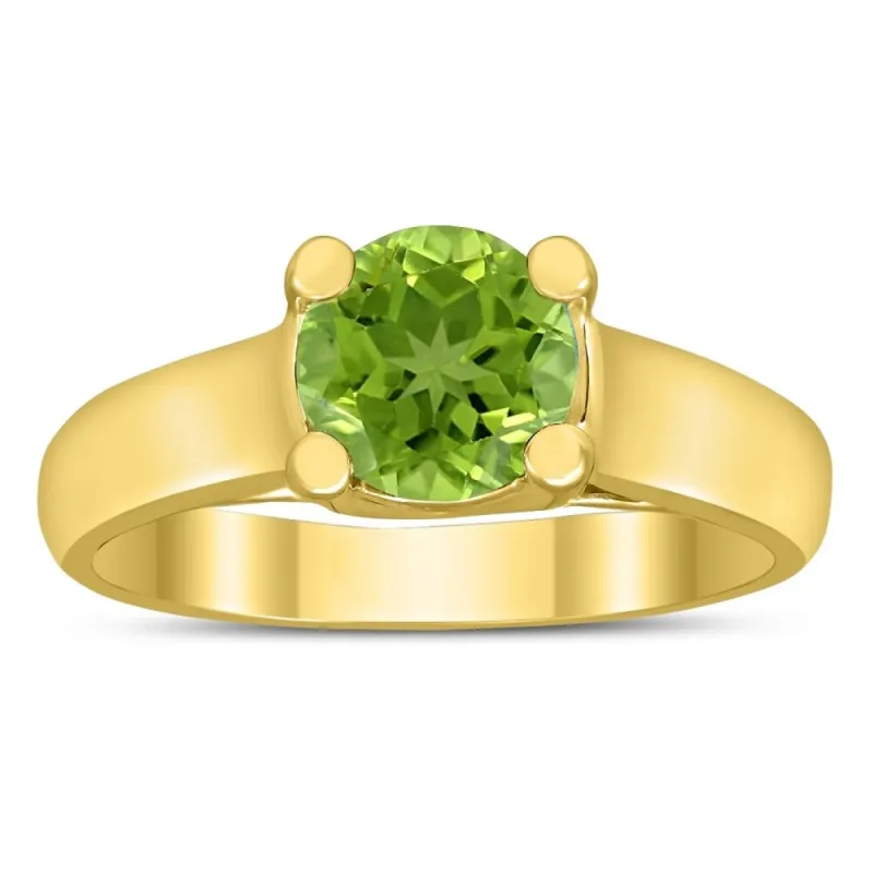 Round 7MM Peridot Cathedral Solitaire Ring in 10K Yellow Gold sold by Zulily